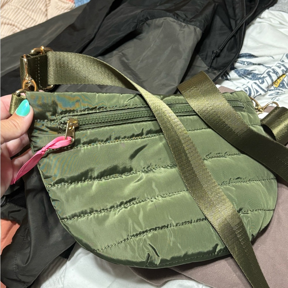 Olive Green Quilted Crossbody Bag